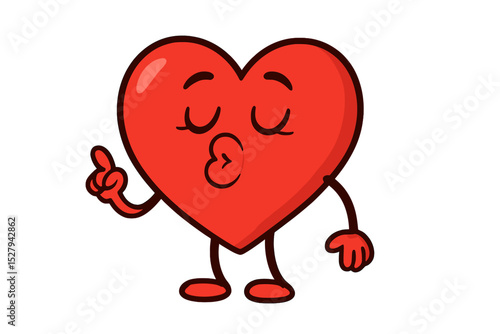 Red heart cartoon character giving a kiss and offering a word of caution