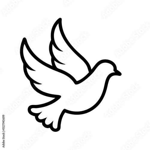 Simple line drawing of a dove in flight with spread wings  