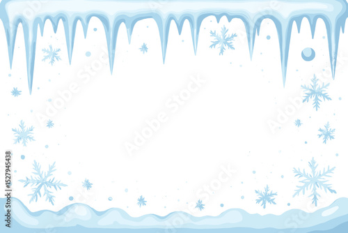 Winter border with icicles and snowflakes vector decoration isolated cartoon