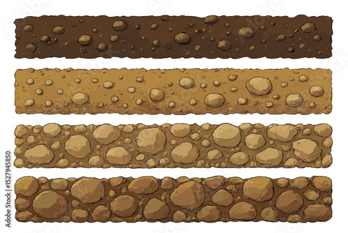 Soil and stone ground layers vector illustration with different textures