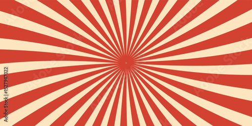 Circus background and spiral retro rays vector pattern. Vintage poster of red white sun or star burst radial lines with grunge texture, circus, carnival, summer fair or chapiteau backdrop