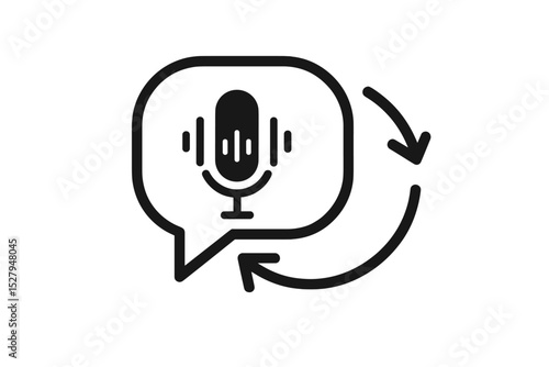 Microphone symbol inside speech bubble with recycle arrows indicates audio feedback loop
