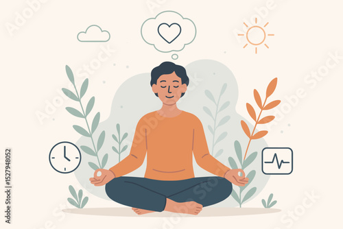 Mindful person meditating in lotus pose for mental health and wellbeing. Self care concept with positive thinking, relaxation, and harmony. Yoga practice for inner peace and balance.