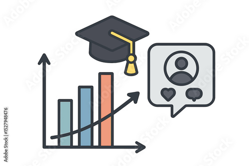 Education increases social media impact and growth chart, with graduation cap