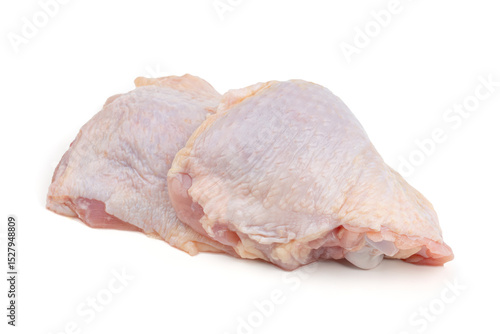 Raw chicken leg quarters, isolated on white background. 
