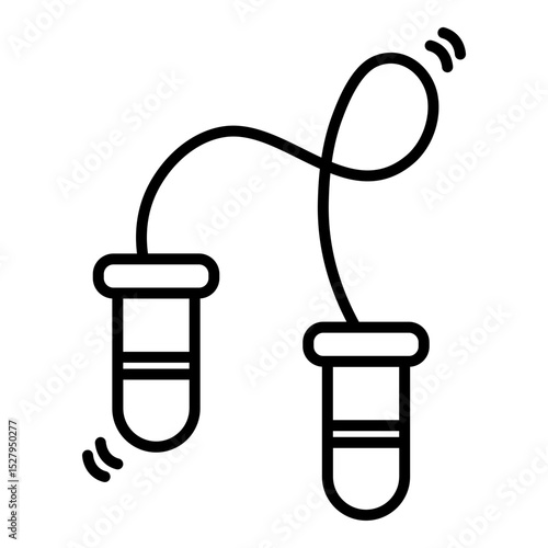  Line art illustration of a skipping rope, featuring two distinct handles and a flexible rope arcing between them. The rope forms a graceful curve with subtle directional indicators near the handles, 