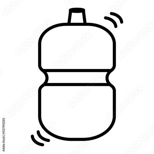  Line art illustration of a cylindrical punching bag, suspended vertically. The design highlights its rounded ends and distinct central band. Dynamic arcs at opposing corners suggest a forceful hit or