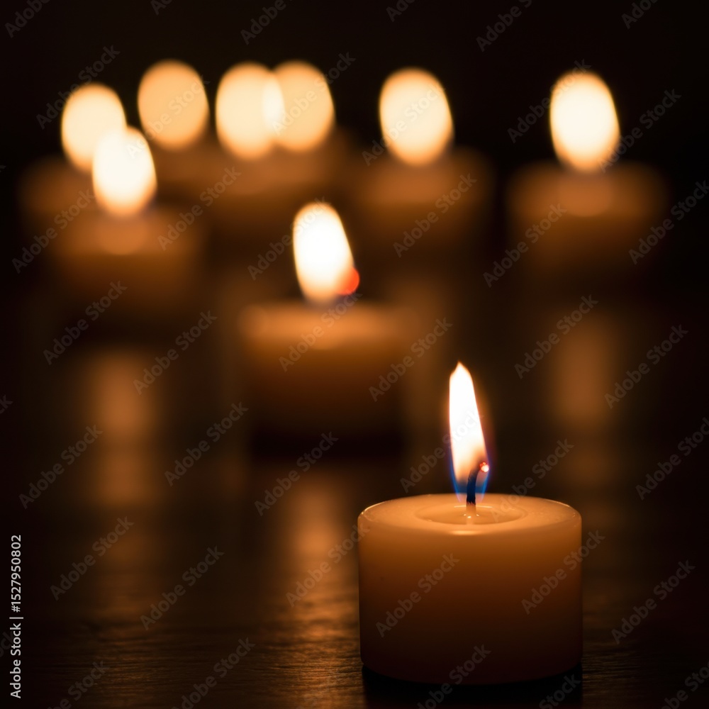 Serene Glow: A Single Candle Burns Bright Amongst Others in the Dark Serene Glow: A Single Candle Burns Bright Amongst Others in the Dark