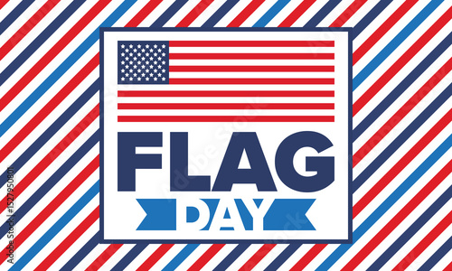 National Flag Day in United States. Holiday celebrated annual June 14 in USA. Patriotic style design with american flag. Poster, greeting card, banner and background. Vector illustration