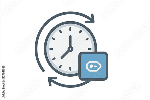 Clock with circular arrows and back button cartoon vector illustration icon isolated