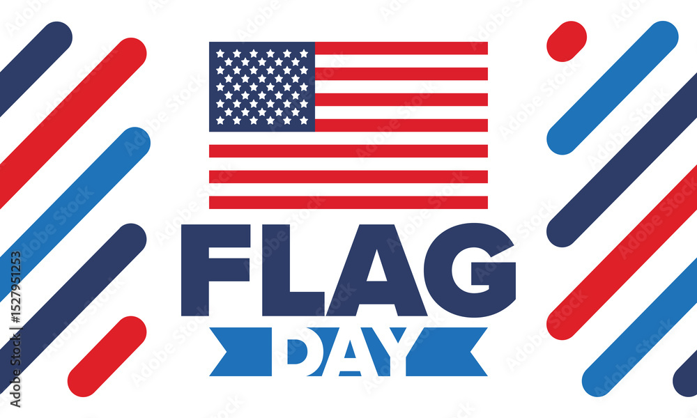 Obraz premium National Flag Day in United States. Holiday celebrated annual June 14 in USA. Patriotic style design with american flag. Poster, greeting card, banner and background. Vector illustration