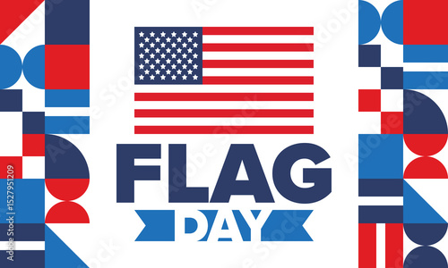 National Flag Day in United States. Holiday celebrated annual June 14 in USA. Patriotic style design with american flag. Poster, greeting card, banner and background. Vector illustration