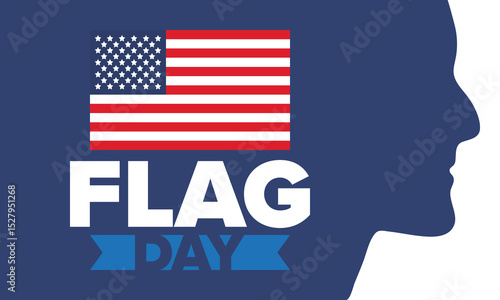 National Flag Day in United States. Holiday celebrated annual June 14 in USA. Patriotic style design with american flag. Poster, greeting card, banner and background. Vector illustration