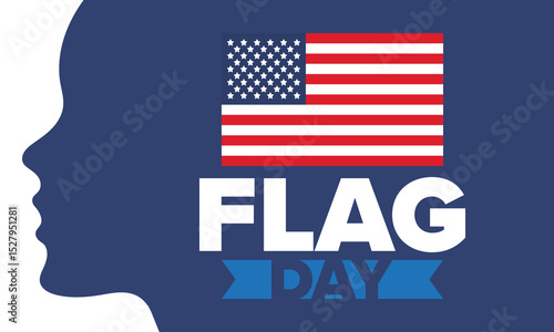 National Flag Day in United States. Holiday celebrated annual June 14 in USA. Patriotic style design with american flag. Poster, greeting card, banner and background. Vector illustration