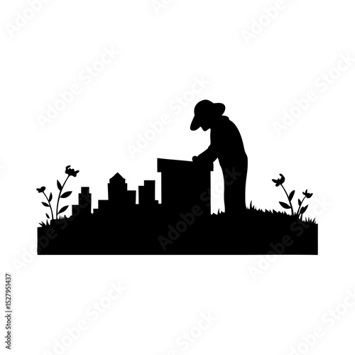 Beekeeper with Beehive Silhouette

