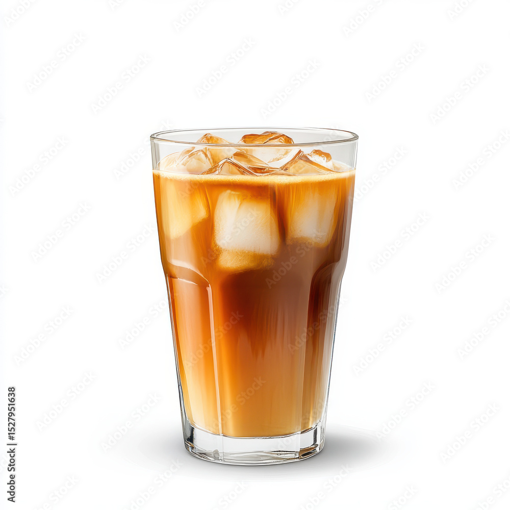 Iced coffee drink in glass with ice cubes on white background. refreshing and energizing. Iced coffee drink in glass with ice cubes on white background. refreshing and energizing.