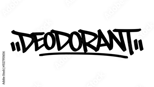 Graffiti tag text "Deodorant" in bold street handstyle. Urban graffiti lettering with clean and fresh energy. Vector design perfect for grooming merch, beauty branding, and lifestyle graphics.
