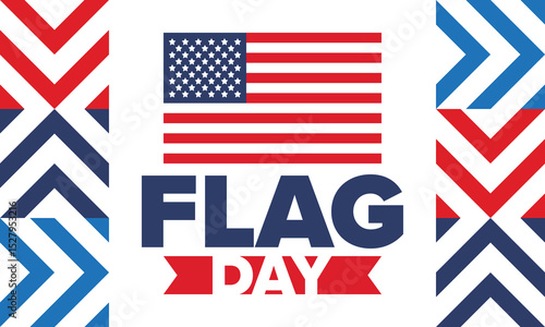 National Flag Day in United States. Holiday celebrated annual June 14 in USA. Patriotic style design with american flag. Poster, greeting card, banner and background. Vector illustration