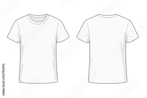 White plain t-shirt front and back vector illustration for fashion clothing design and apparel template