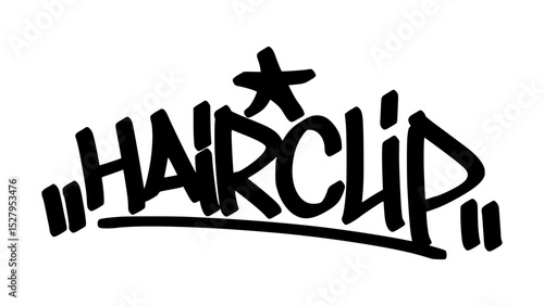 Graffiti tag text "Hair Clip" in bold street handstyle. Urban graffiti lettering with playful and stylish vibe. Vector design perfect for fashion merch, hair accessories, and beauty graphics.
