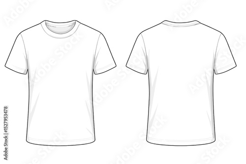 White t-shirt vector mockup showing front and back; apparel design template