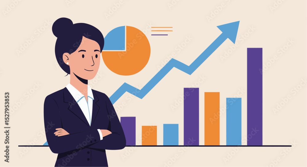 Business people with graphs and charts illustrate financial growth and market success Business people with graphs and charts illustrate financial growth and market success