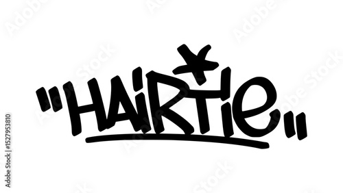 Graffiti tag text "Hair Tie" in bold street handstyle. Urban graffiti lettering with casual and trendy vibe. Vector design perfect for fashion merch, hair accessories, and beauty graphics.
