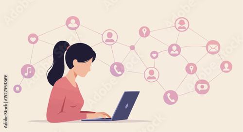 Young woman with a laptop at the office using the internet for business communication