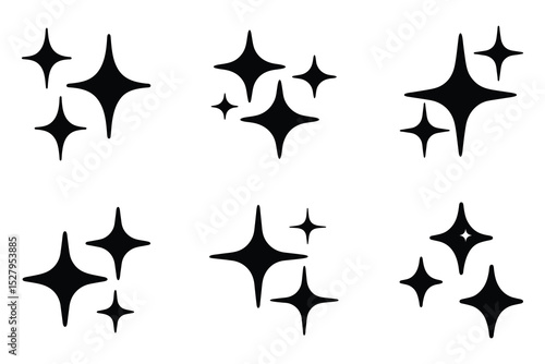 Sparkling star icons set, Sparkle shine star silhouette vector, Retro star vector icon