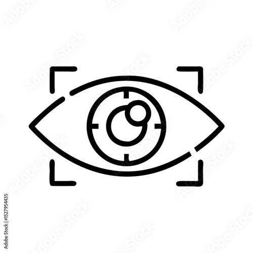 Outline icon of an eye with scanning lines, symbolizing biometric authentication, AI vision, or digital recognition systems.
