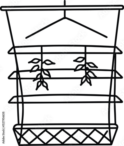 minimalist line sketch of an herb drying rack.eps