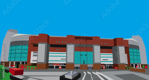 Old Trafford building architecture construction structure. Vector HD ilustrations
