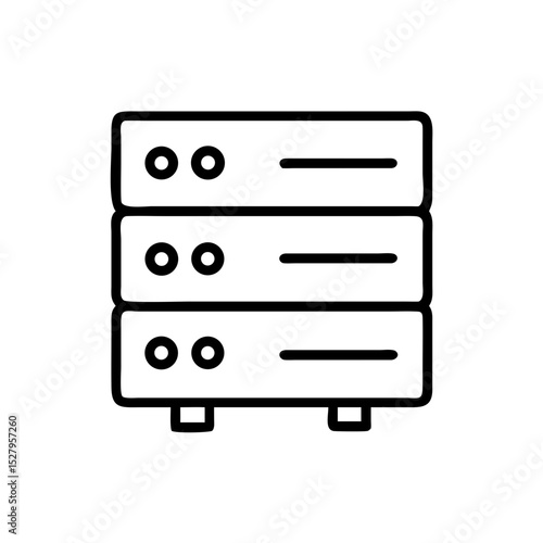 Black outline of a data server stack, representing web hosting, cloud infrastructure, or network storage technology.
