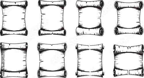 Scroll Silhouette Set with Ancient Parchment for Vintage Art Design, Perfect for Historical Document Decor and Old Manuscript Illustration