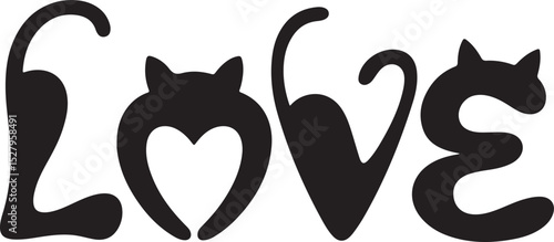 Love Cats Silhouette Art with Heart Shape for Romantic Pet Design