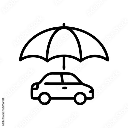 A car protected by an umbrella, symbolizing insurance and protection. This image represents the safety and security of automobile insurance.
