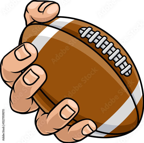 A mascot person hand or fist holding an American football ball