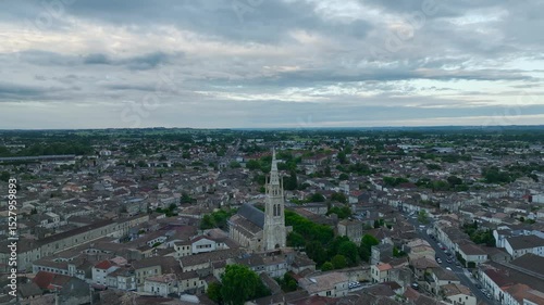 Wallpaper Mural Twilight over Libourne from a drone, Gironde, Nouvelle-Aquitaine, Saint-Émilion and Pomerol, Southwestern France, Europe Torontodigital.ca
