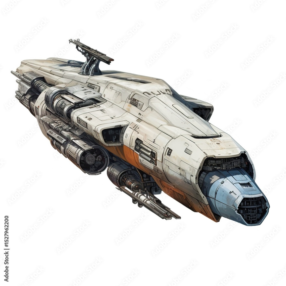 Naklejka premium A white space ship with a red stripe on the side. , isolated on white background.