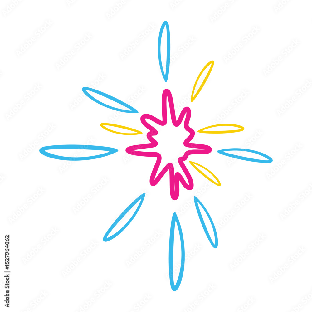 Naklejka premium Star-Shaped Firework in Pink, Blue, and Yellow