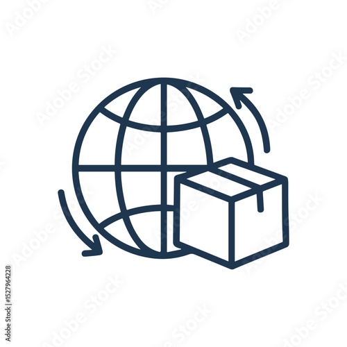 Worldwide Delivery Package travels the globe. Icon symbol illustration