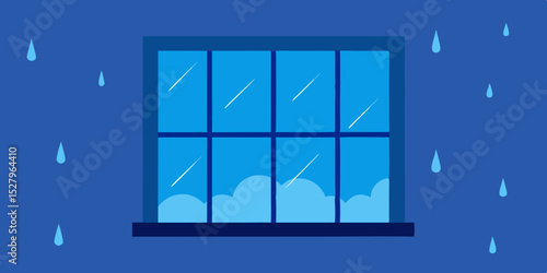 A cozy melancholic calm peaceful and quiet rainy window cartoon video background scene vector illustration