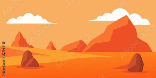 A weathered red orange arid stacked and old desert rock cartoon video background scene vector illustration