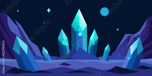 A magical fantasy underground shining glowing cave cartoon video background scene vector illustration