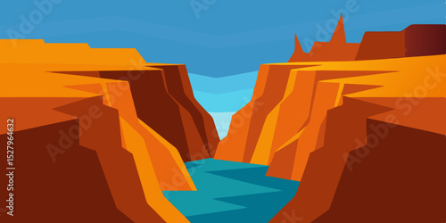 A sheer vertical imposing grand and tall deep canyon cartoon video background scene vector illustration