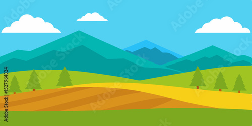 A vast open windy scottish remote and wild highland cartoon video background scene vector illustration