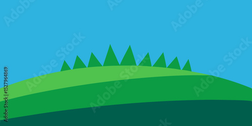 A bright sunny rolling green idyllic and pleasant grassy cartoon video background scene vector illustration