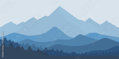 A majestic misty and ethereal serene foggy mountain cartoon video background scene vector illustration