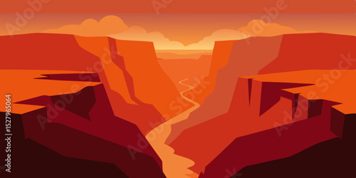 A shadowy steep and narrow majestic deep canyon cartoon video background scene vector illustration