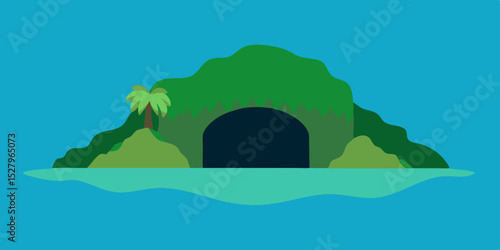 A mysterious dark and secret coastal beautiful island cave cartoon video background scene vector illustration